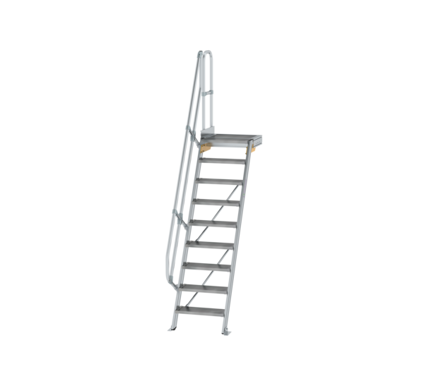 Stairs w. plat. 60° st. wid. 600 mm, 9 st, gr. alu | © MUNK GmbH