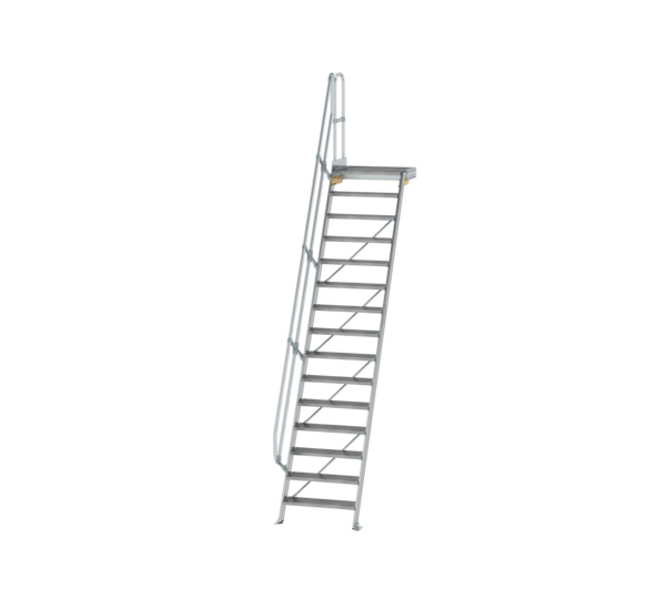 Stairs w. plat. 60° st. wid. 800 mm, 15 st, gr.alu | © MUNK GmbH