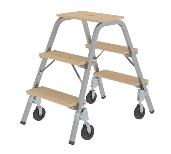 Steel and wood step stool w fix.castors, 2x3 steps | © MUNK GmbH